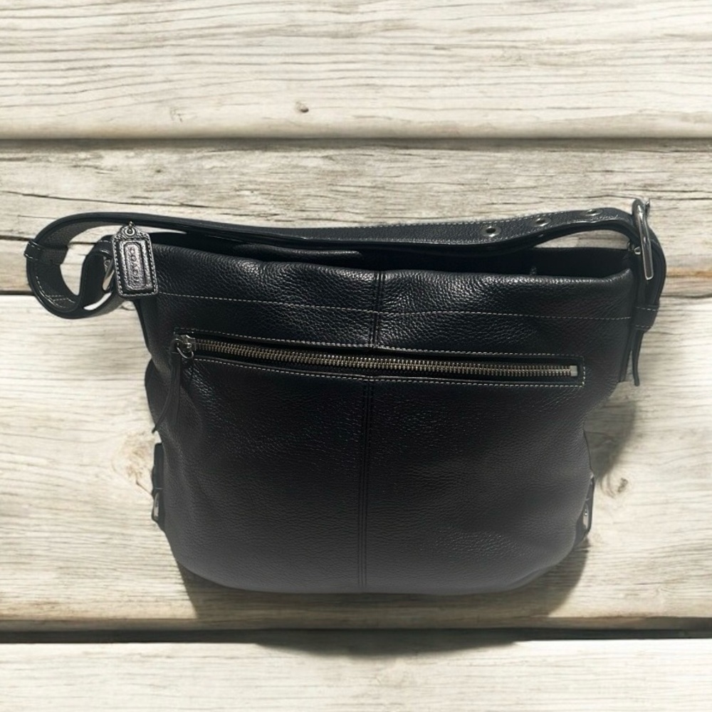 Coach Vintage Black Leather Duffle Hobo Bag - Picture 3 of 14